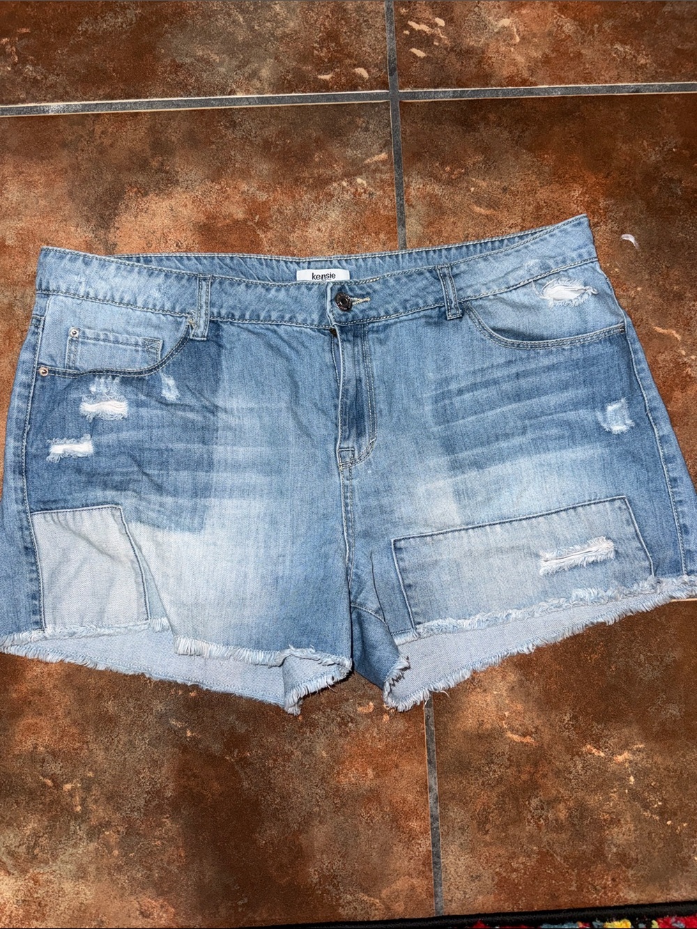 Kensie Light Wash Distressed Denim Shorts